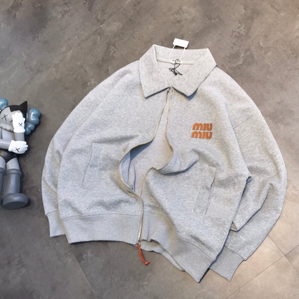 MIU MIU gray zip-up hoodie